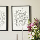 Black Floral Line Art Work Print With The Words The Birds The Bees The Flowers The Trees In A Black Frame Hung On A Wall - Annie Dornan Smith
