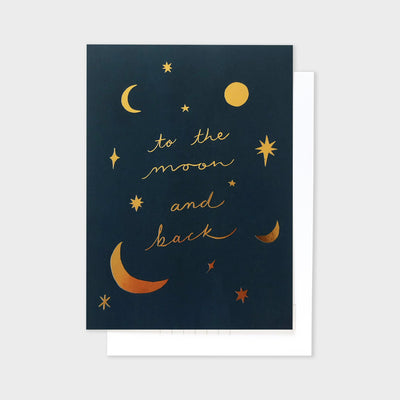 moon and back gold foil postcard