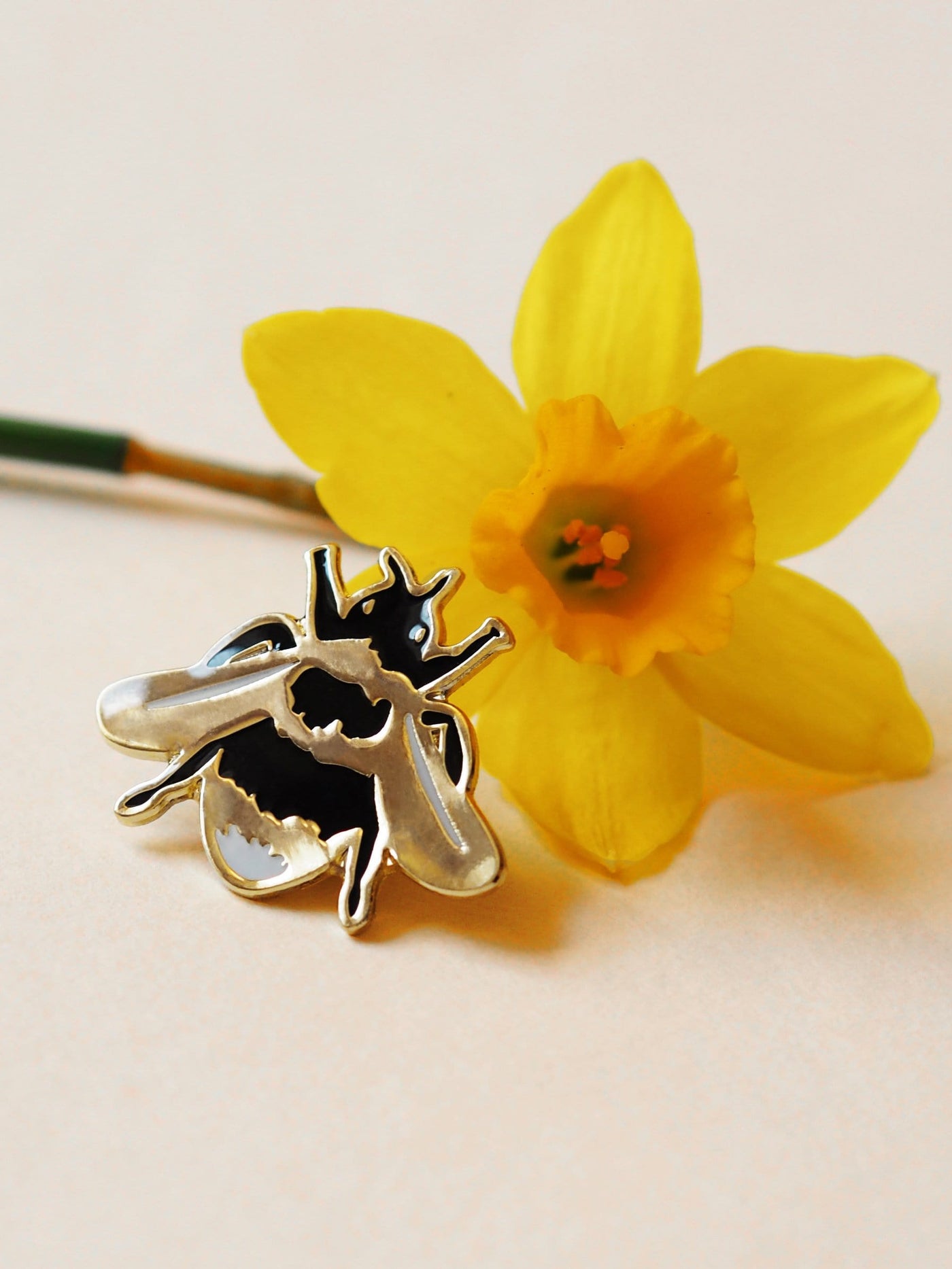 British Bee Gold Enamel Pin On Yellow Daffodil - Annie Dornan Smith