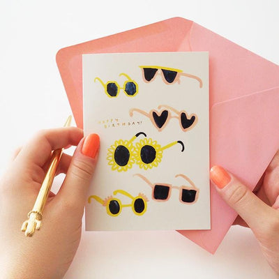 Illustrated Sunglasses A6 Happy Birthday Card With Pink Envelope - Annie Dornan-Smith