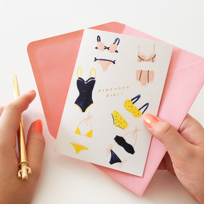 Illustrated Bikini Birthday Girl A6 Card With Pink Envelope -  Annie Dornan-Smith