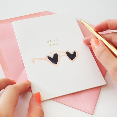 Illustrated sunglasses Best Bae Galentine's Card with Pink envelope -  Annie Dornan-Smith