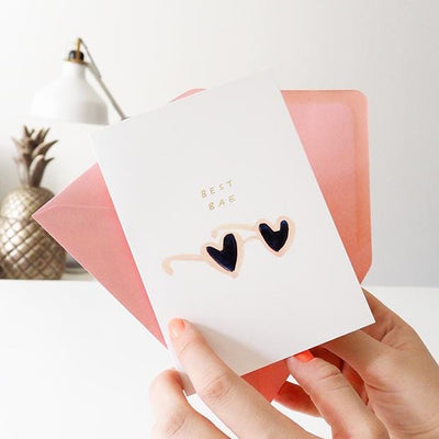 Illustrated sunglasses Best Bae Galentine's Card with Pink envelope -  Annie Dornan-Smith