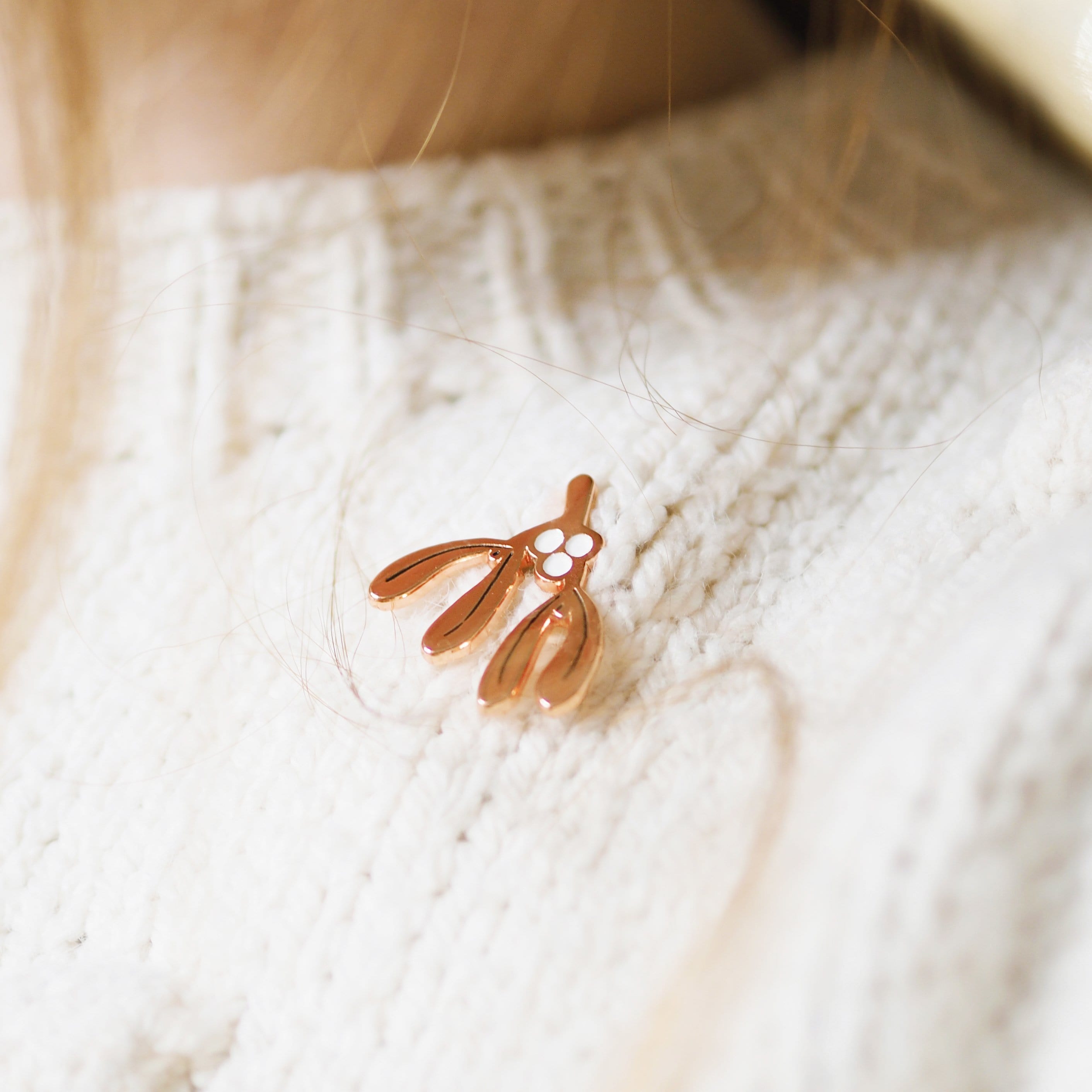 Rose Gold Enamel Mistletoe Shaped Pin - Annie Dornan Smith
