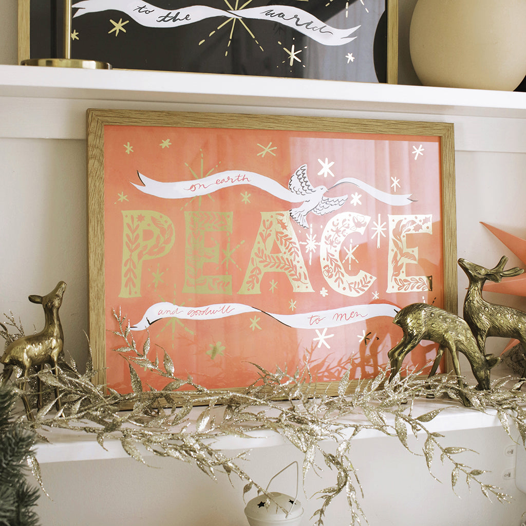 pink and gold christmas print decor