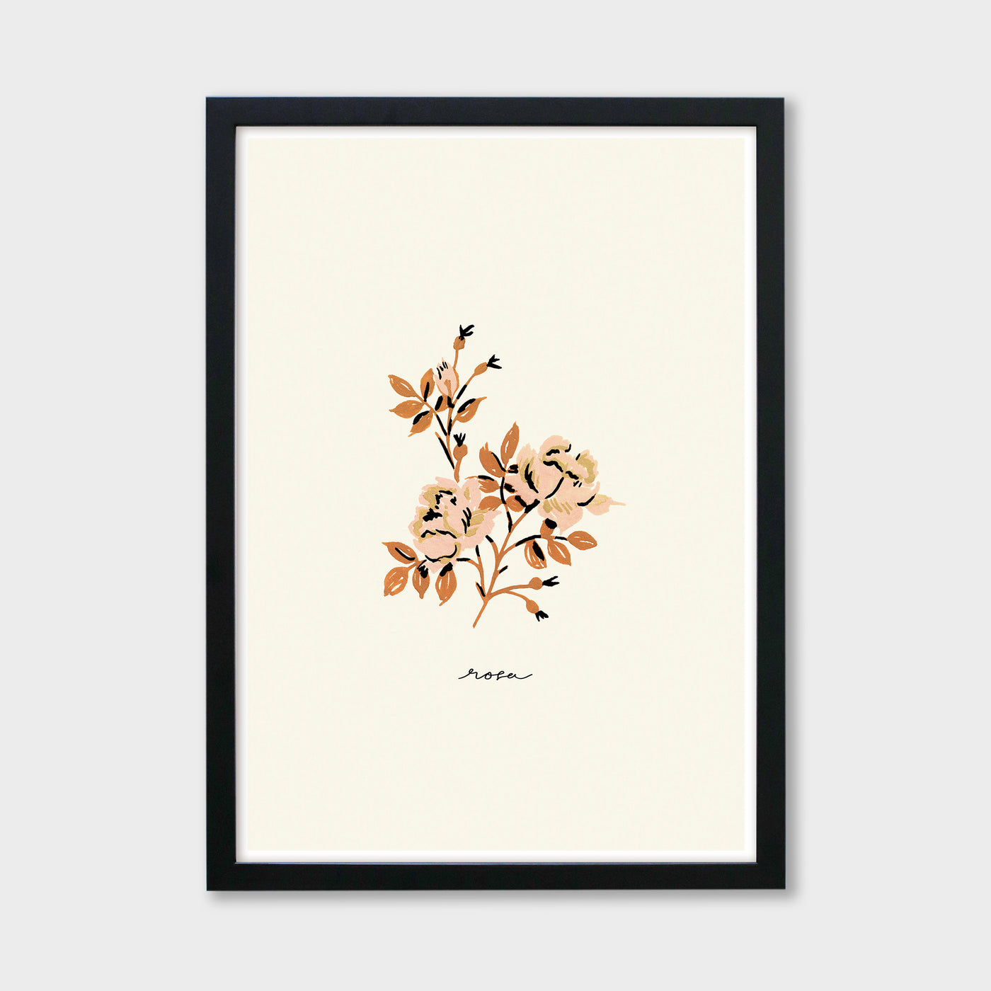 rose flower print in a black frame