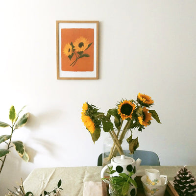 cottagecore styled living room with sunflower print