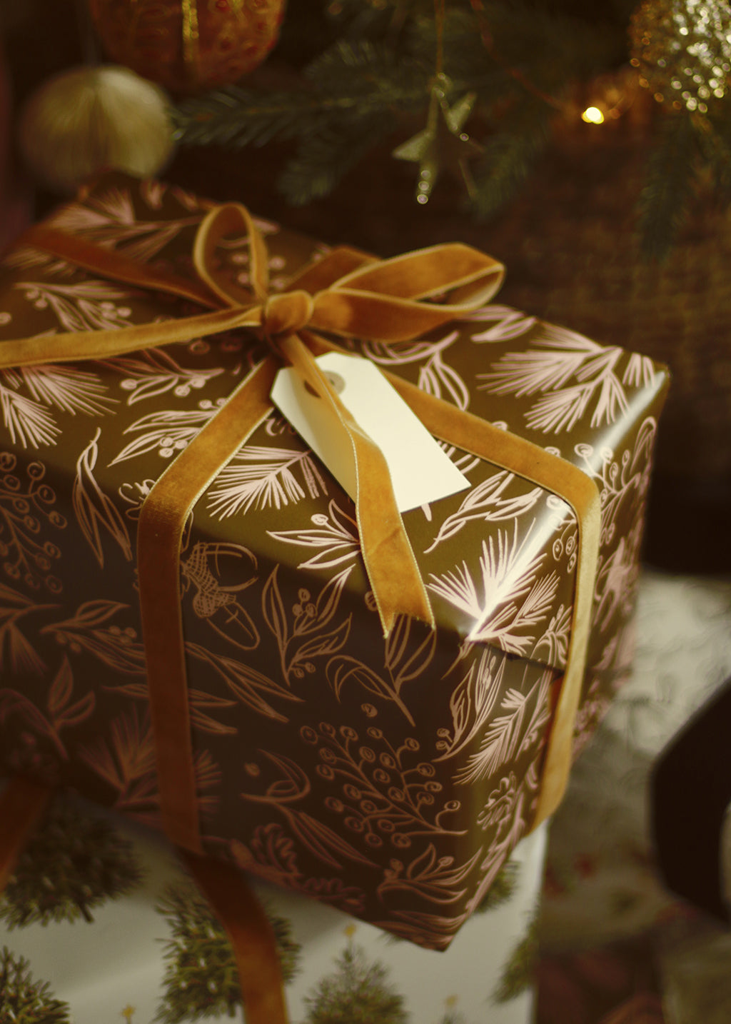 close up of illustrated christmas gift wrapping paper