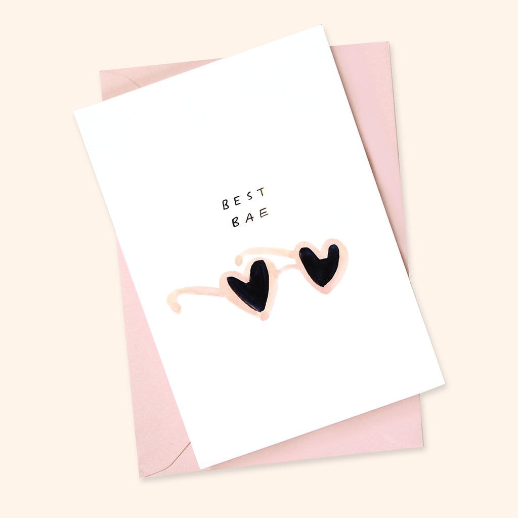 Illustrated sunglasses Best Bae Galentine's Card with Pink envelope -  Annie Dornan-Smith