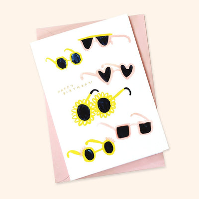Illustrated Pink And Yellow Sunglasses A6 Card With Pink Envelope - Annie Dornan Smith