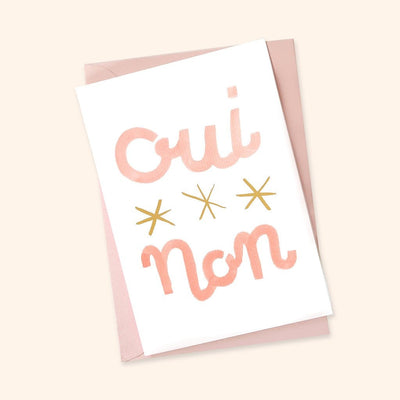 Typographic A6 Card With The Words Oui Non And Three Stars In Pink With a Pale Pink Envelope - Annie Dornan Smith