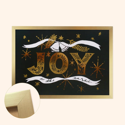 Navy Christmas Print With Gold Joy Lettering And Stars In A gold wood frame- Annie Dornan Smith