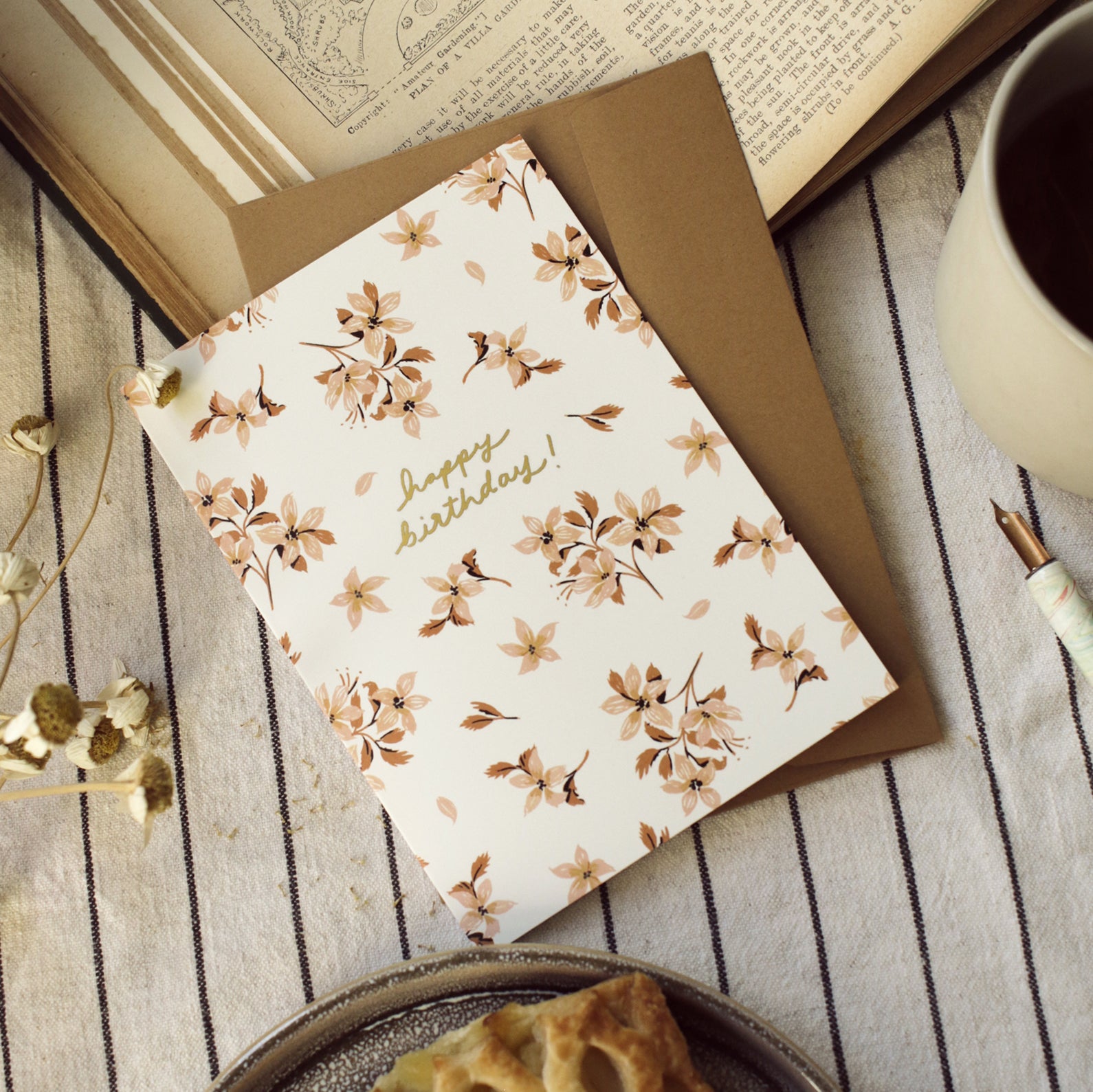 flower patterned birthday cards with tan envelope
