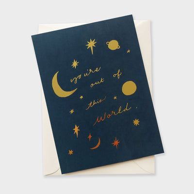 out of this world gold foil celestial card