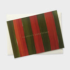 red and gold "season's greetings" striped card.