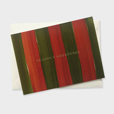 red and gold "season's greetings" striped card.